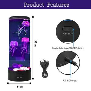 Jellyfish lamp info graphic with the product features