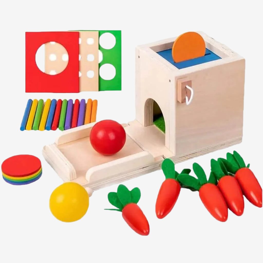 Four in one toy for fine motor skills on white background
