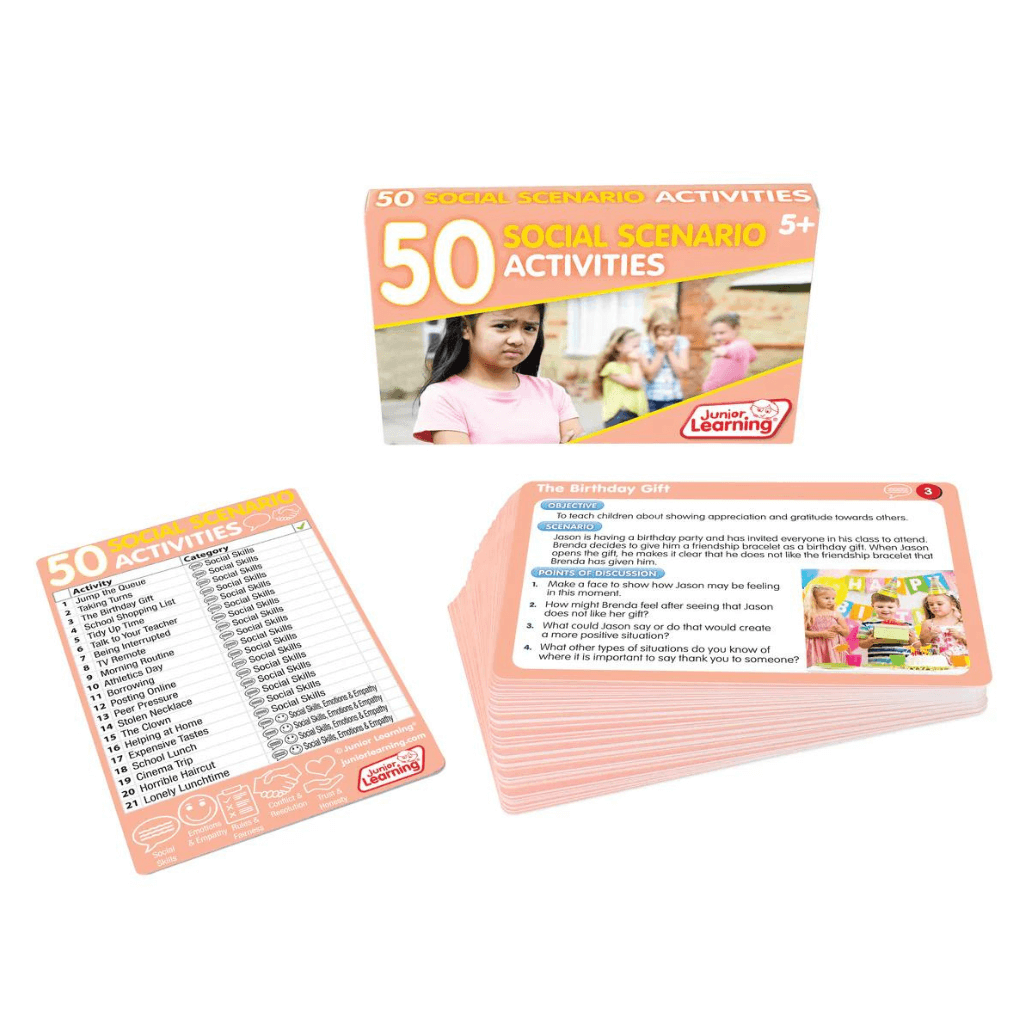 50 Social Scenario Activities by Junior Learning 858426007932 box on white background