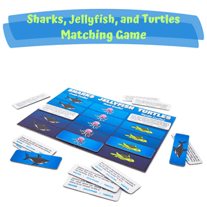 6 Conflict & Resolution Games by Junior Learning Sharks, jellyfish and turtles matching game on white background