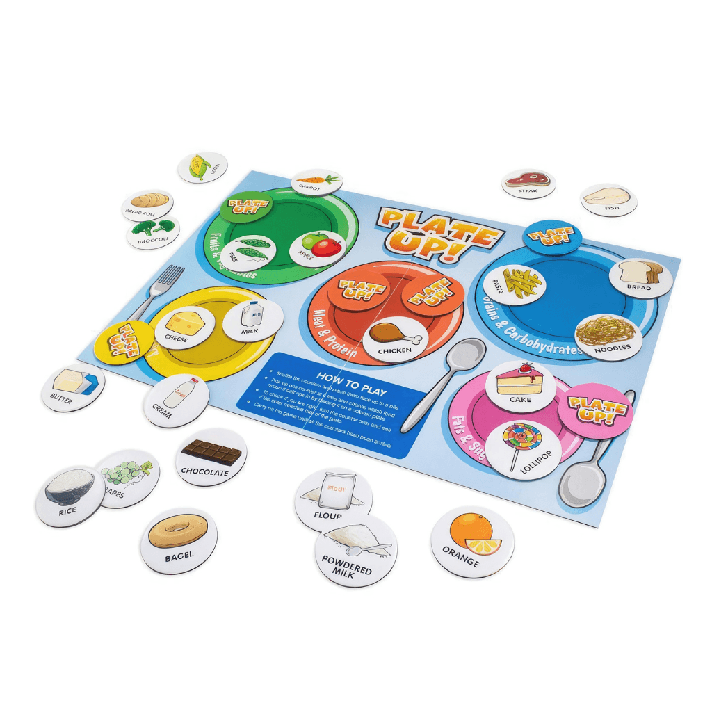 6 Health and Wellbeing Games board game set teaching food groups and healthy eating for kids