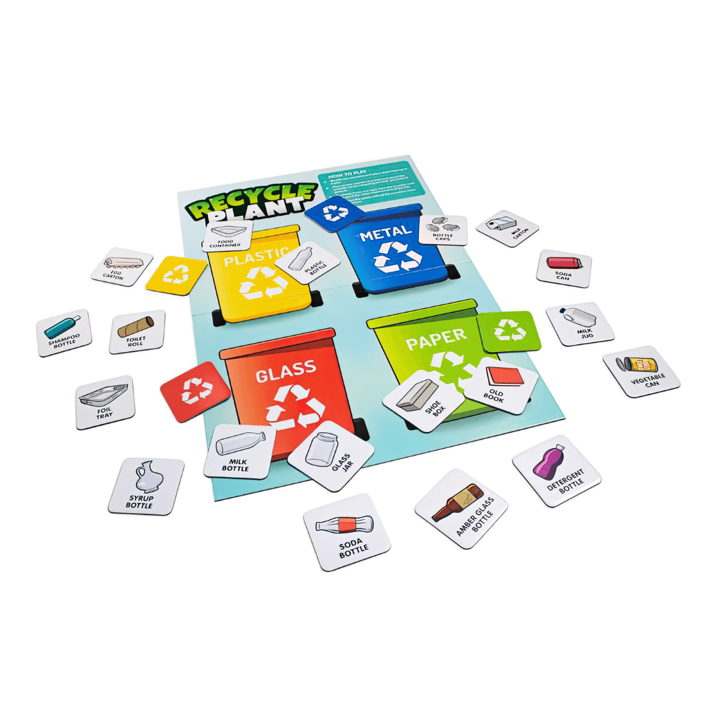 6 Health and Wellbeing Games educational board games set showing recycling and sustainability learning activity
