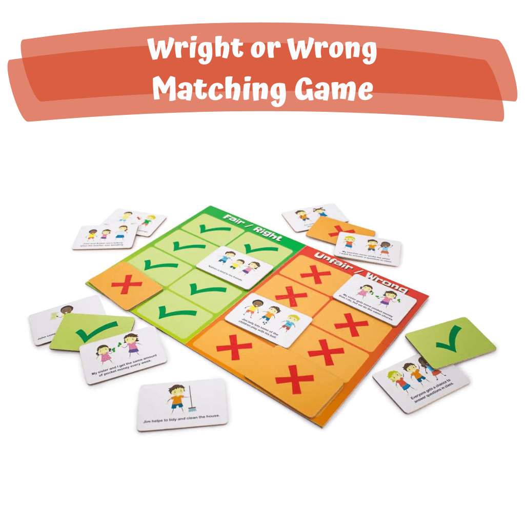 6 Social Skills Games by Junior Learning Right or wrong matching game on white background