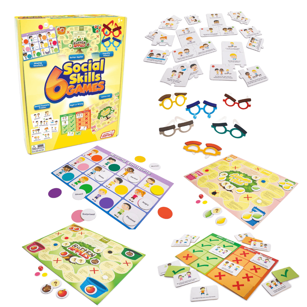 6 Social Skills Games by Junior Learning box and contents on white background