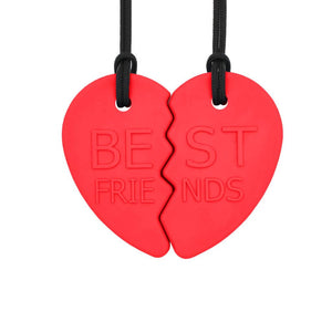 Ark's Best Friends Split Heart Chewing Necklaces red on white background