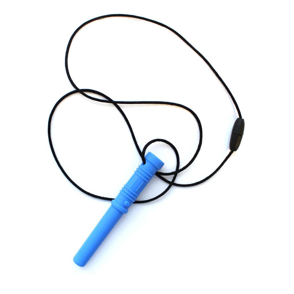 Ark Therapeutic Bite Saber Chewing Necklace royal blue xxt with cord on white background