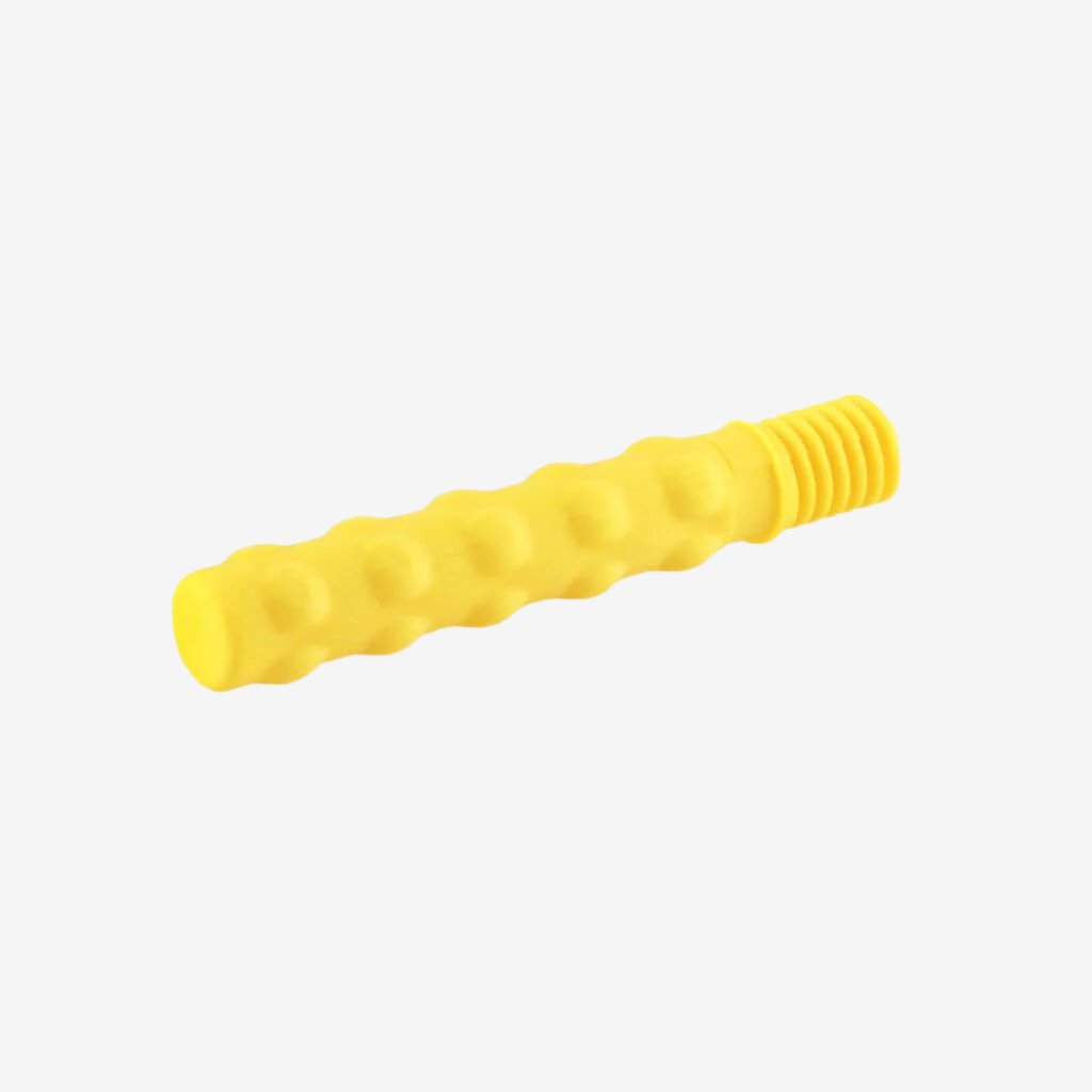 Ark&#39;s Z-Vibe Textured Bite-n-Chew Tip XL yellow on a white background