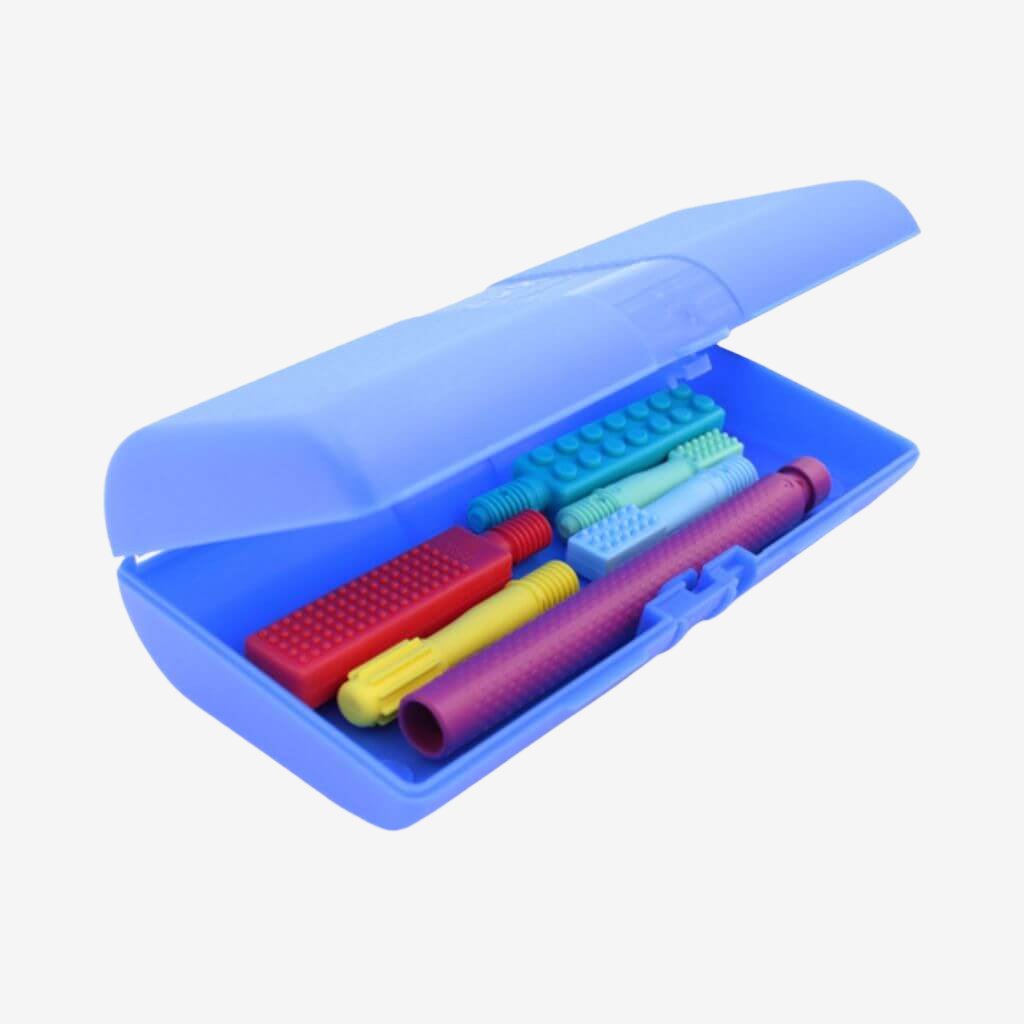 Ark Z-Vibe storage case blue with open lid on white background