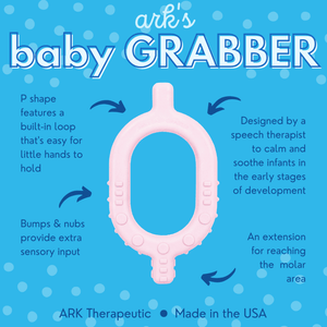 Ark baby grabber pink textured teething toy info graphic