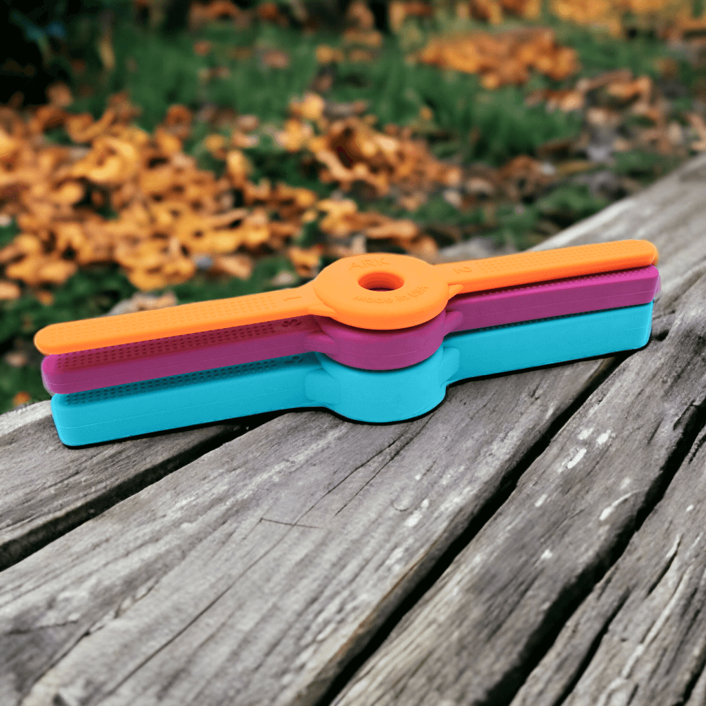 Ark&#39;s block bites on a wooden table on autumnal background