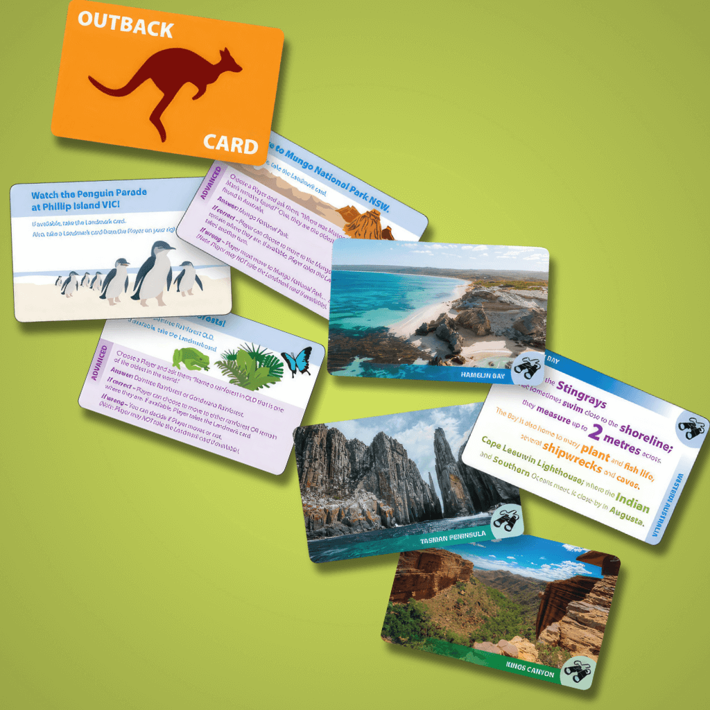 Australia Geography by Knowledge Builder Second Edition landmark cards on green background