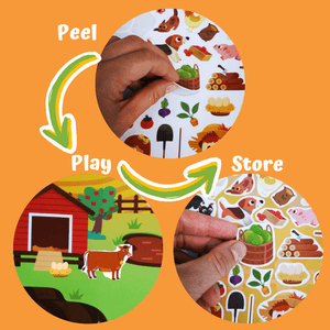 Barrier game farm reusable sticker book info graphic