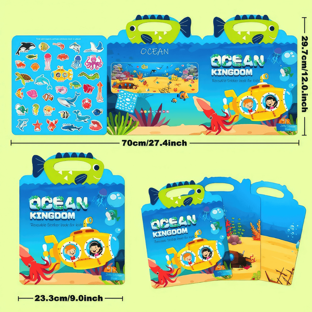 Barrier game ocean reusable sticker dimensions on green background