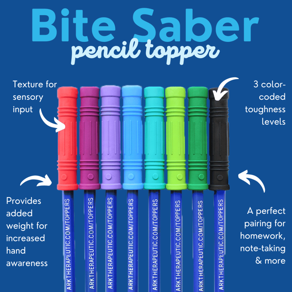 Bite saber pencil topper by Ark info graphic