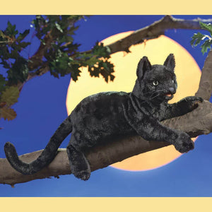  Black cat puppet from Folkmanis in a tree with the moon in background