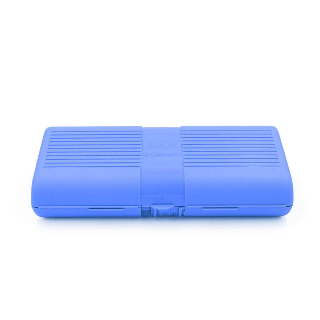 Ark Z-Vibe storage case blue with open lid on white background