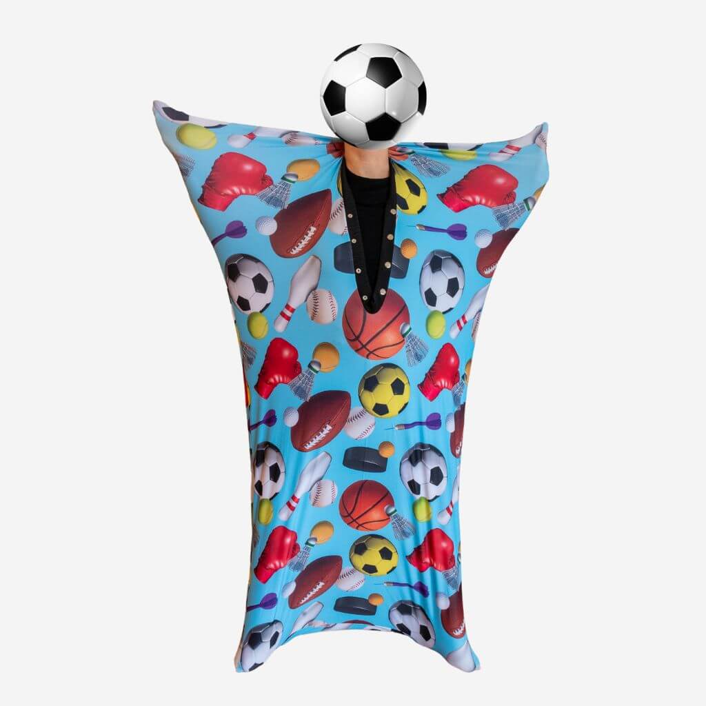 Body sock with sports pattern on white background