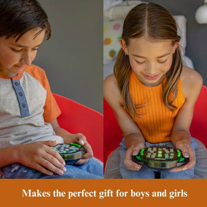 Boy and girl playing with Educational Insights' BrainBolt brain teaser memory game