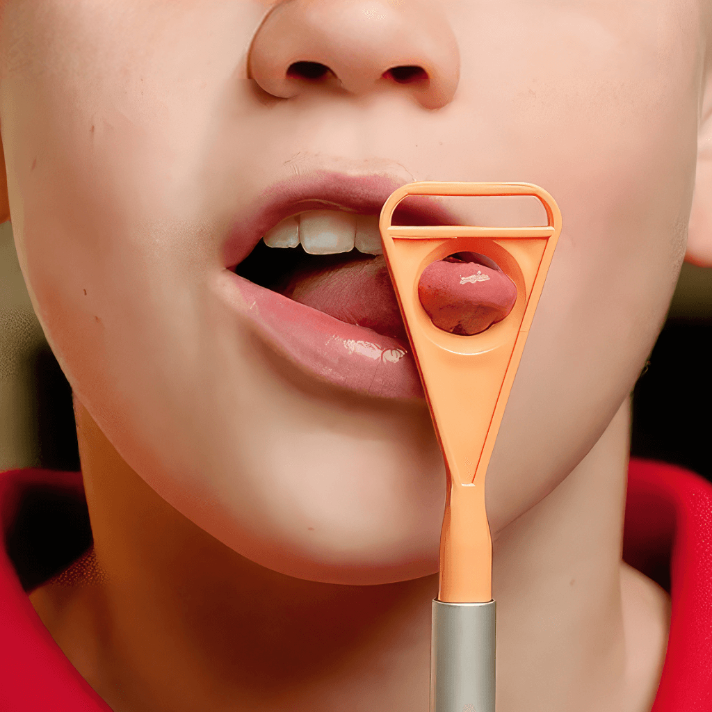 Boy&#39;s tongue sticking through Ark&#39;s tongue tip exerciser for Z-Vibe