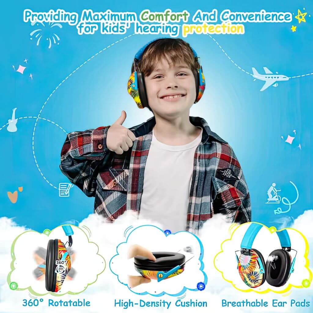 Boy wearing earmuffs for kids in Australia