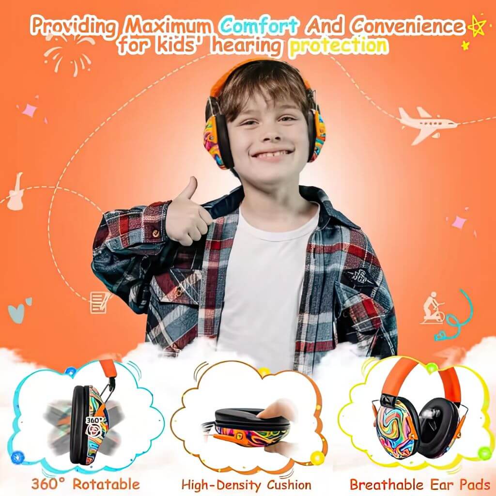 Boy wearing orange earmuffs
