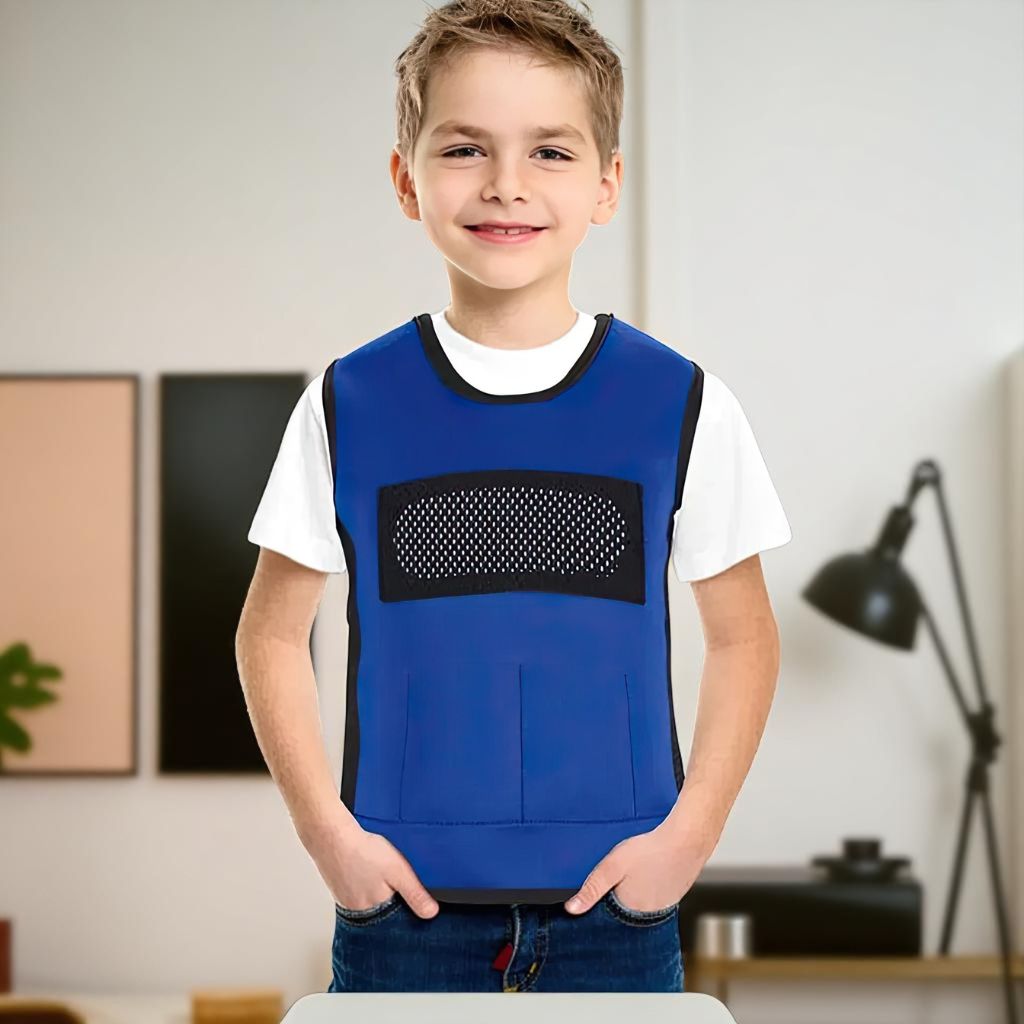 Boy wearing a weighted compression vest   