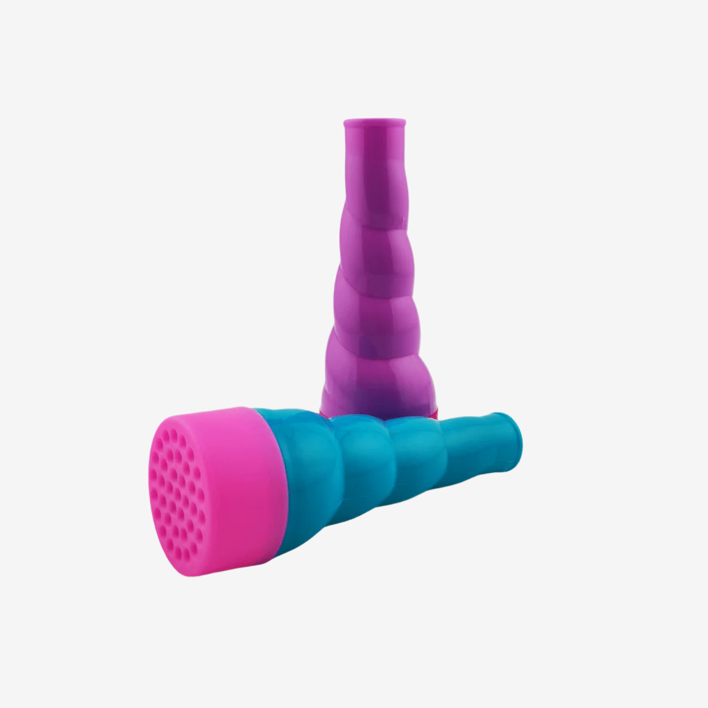 Bubble blower toys blue and purple on white background