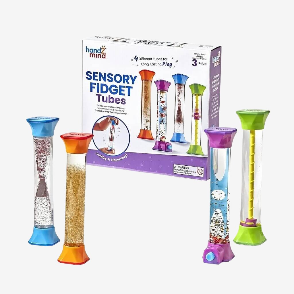 Calming Sensory Fidget Tubes Set of 4 by hand2mind on white background