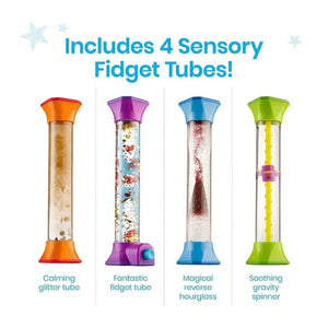 Calming Sensory Fidget Tubes Set of 4 info graphic