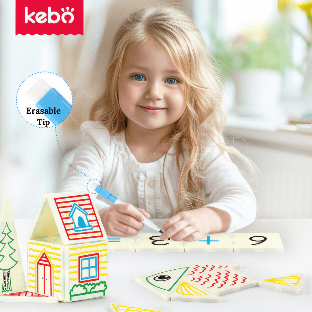 Caucasian girl writing on magnetic tiles
