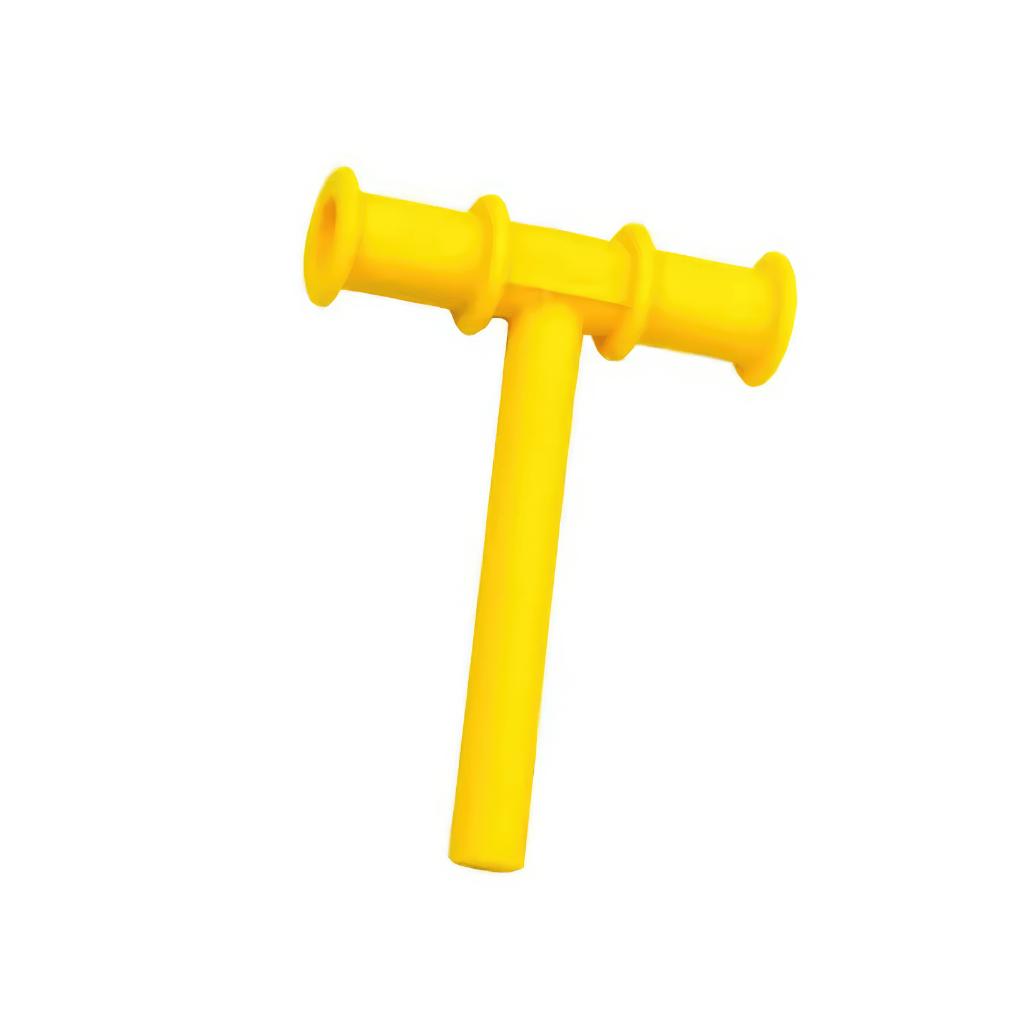 Chewy tubes for speech therapy yellow on white background