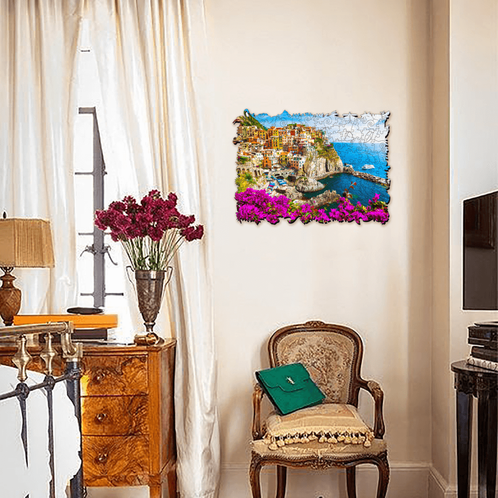Cinque Terre jigsaw puzzle on a wall