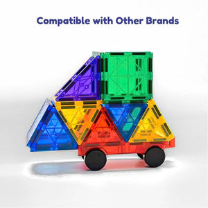 Colourful magnetic tiles car on white background
