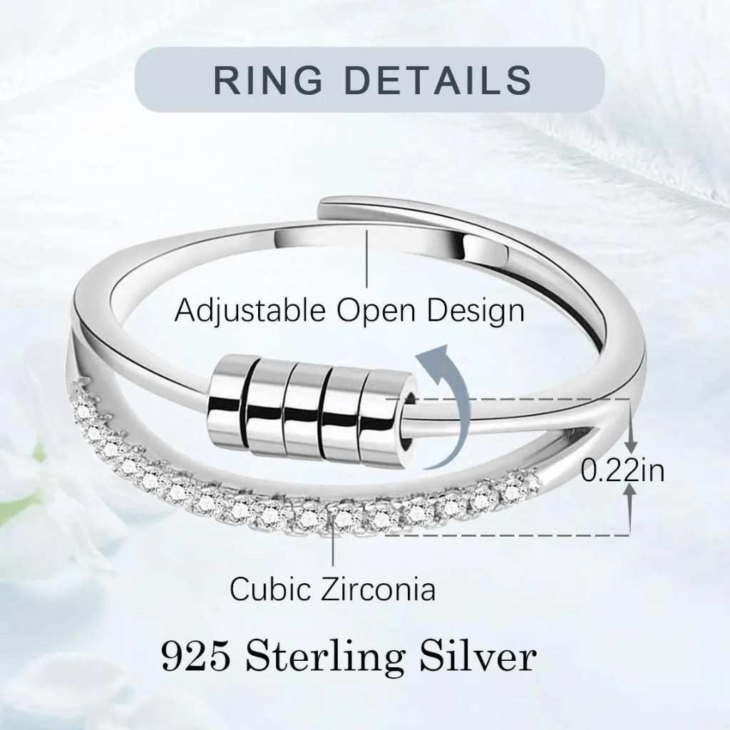 Cubic zirconia silver ring for anxiety info graphic