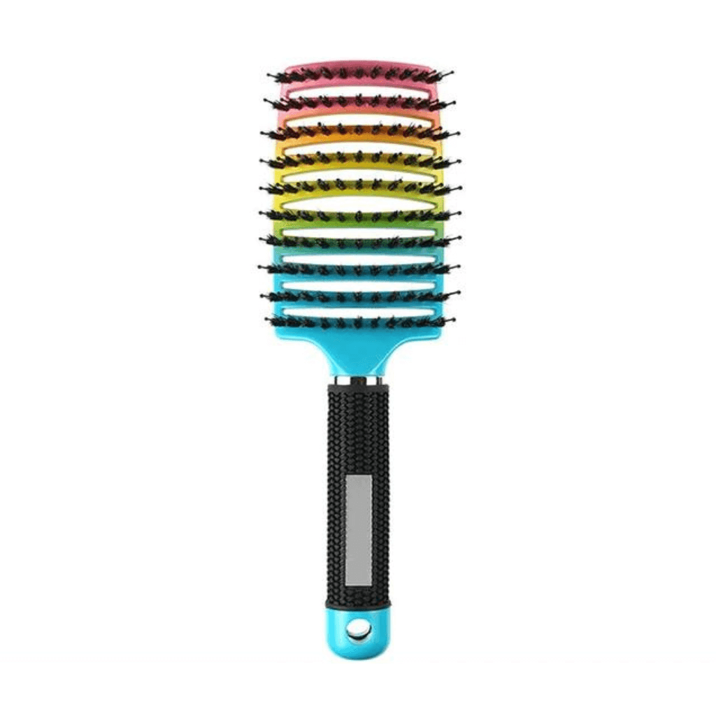 Detangling hairbrush rainbow on white background