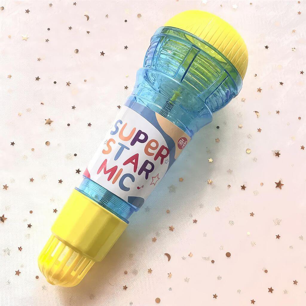 Echo microphone blue on a golden stars surface