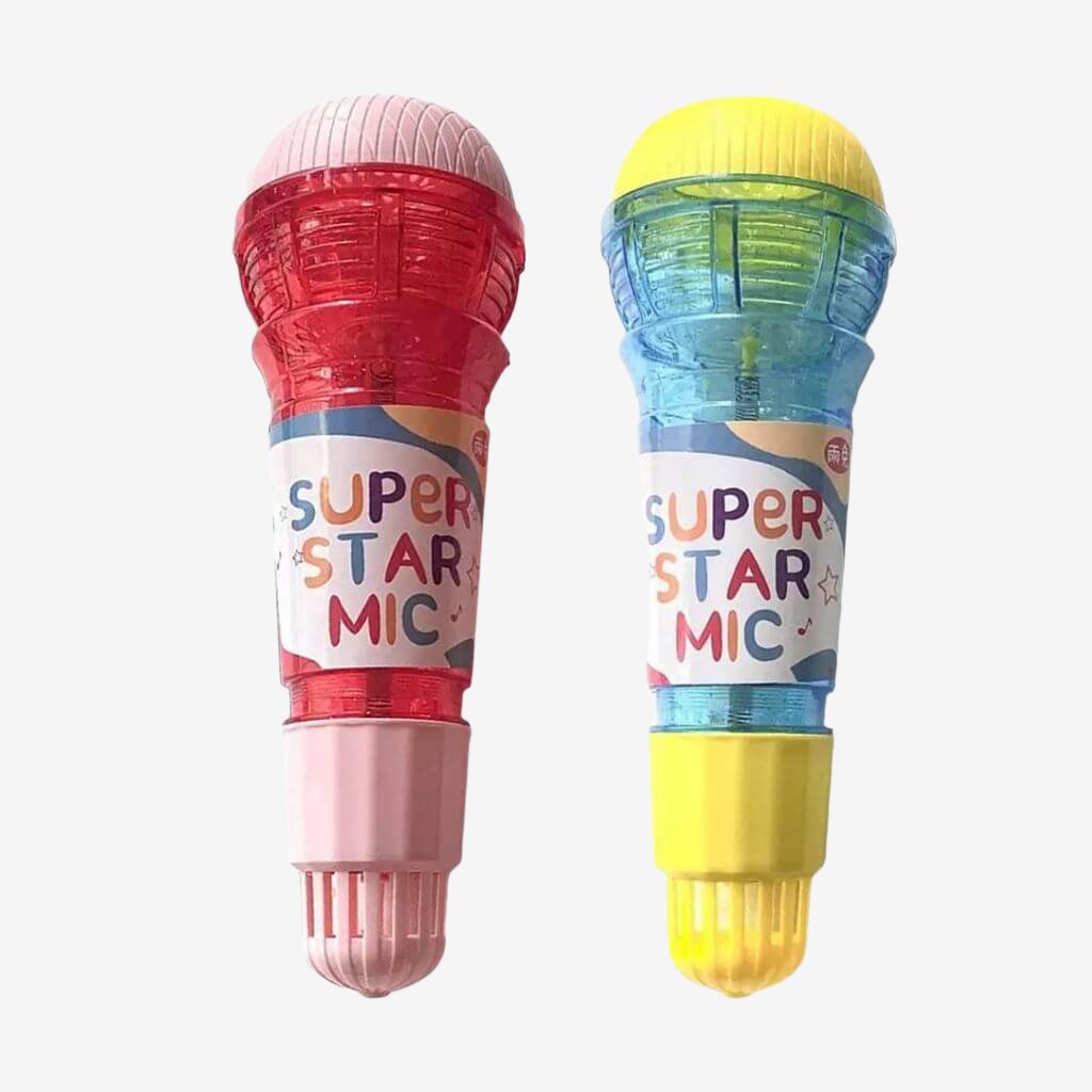 Echo microphone toys blue and red on white background