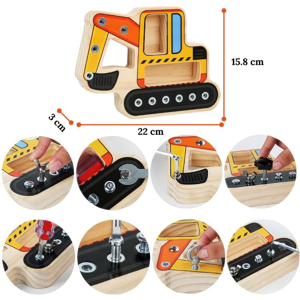 Excavator screwdriver nuts and bolts board with dimensions