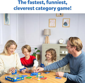 Family of four playing Skillmatics Rapid Rumble board game