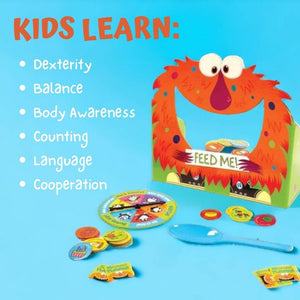 Feed the Woozle cooperative game info graphic what kids learn
