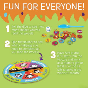 Feed the Woozle cooperative board game by Peaceable Kingdom info graphic how to play