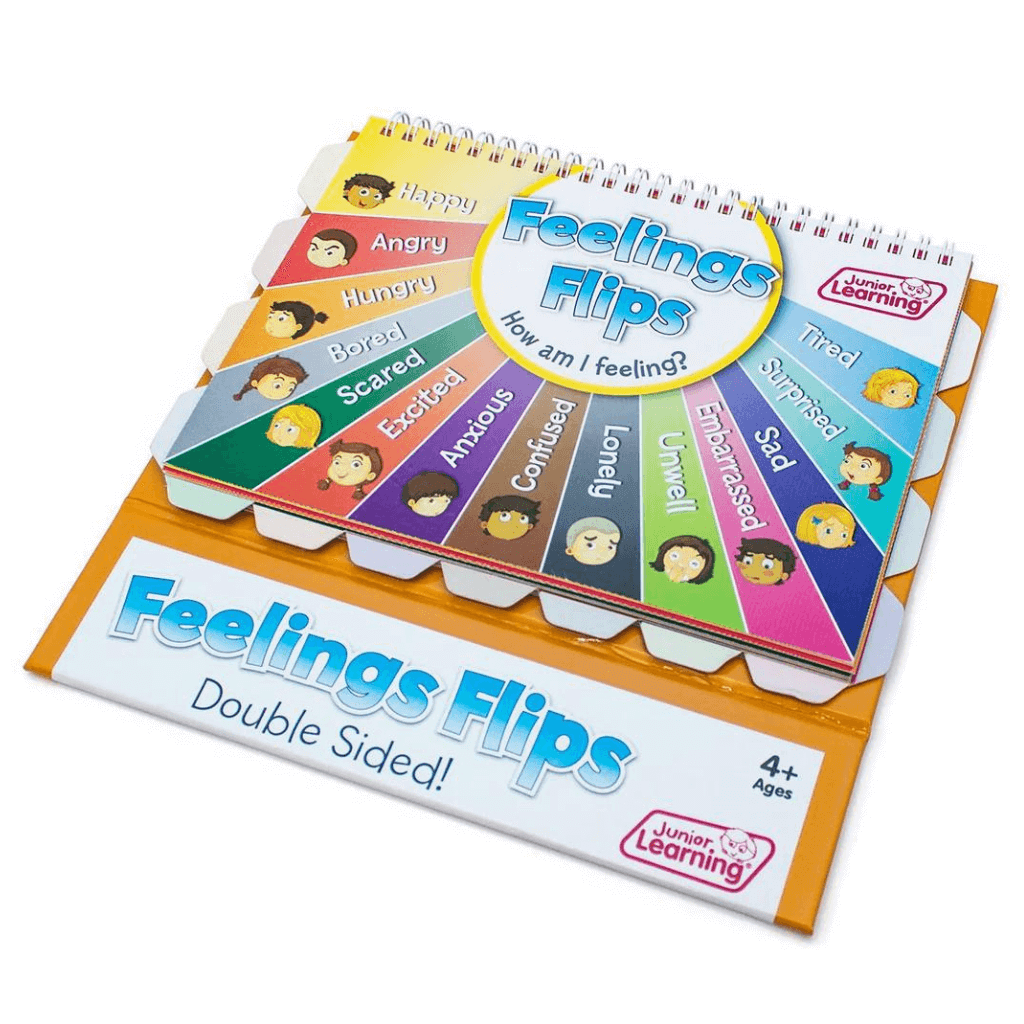 Feelings Flaps by Junior Learning flat on a white surface