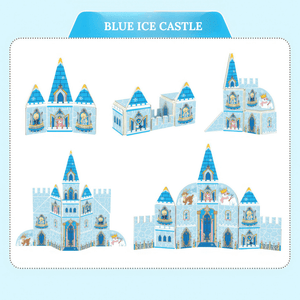 Five blue princess magnetic tiles castles