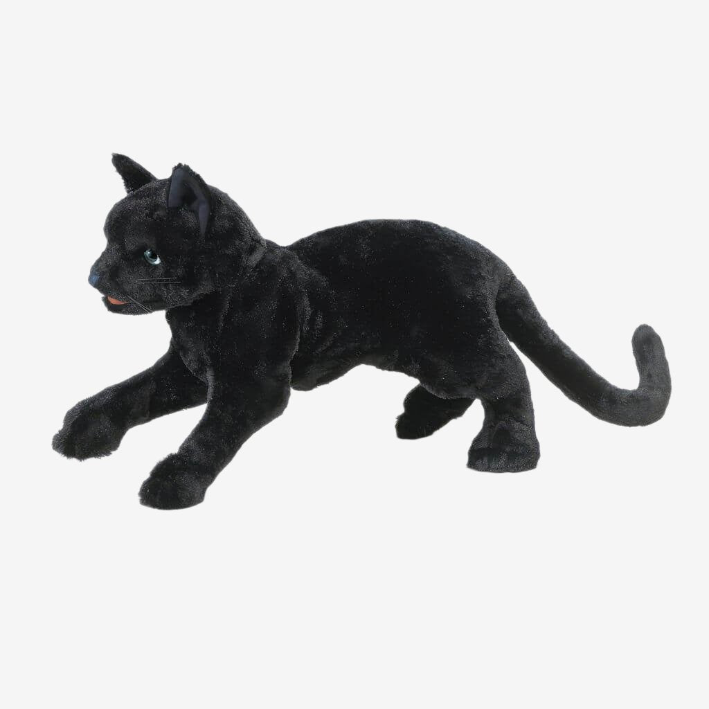 Folkmanis black cat hand puppet on white background
