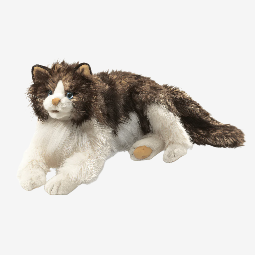 Folkmanis cat ragdoll hand puppet on white background