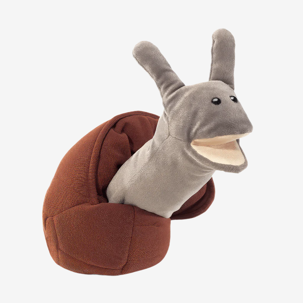 Folkmanis-white-snail-hand-puppet-back-view-colored-background