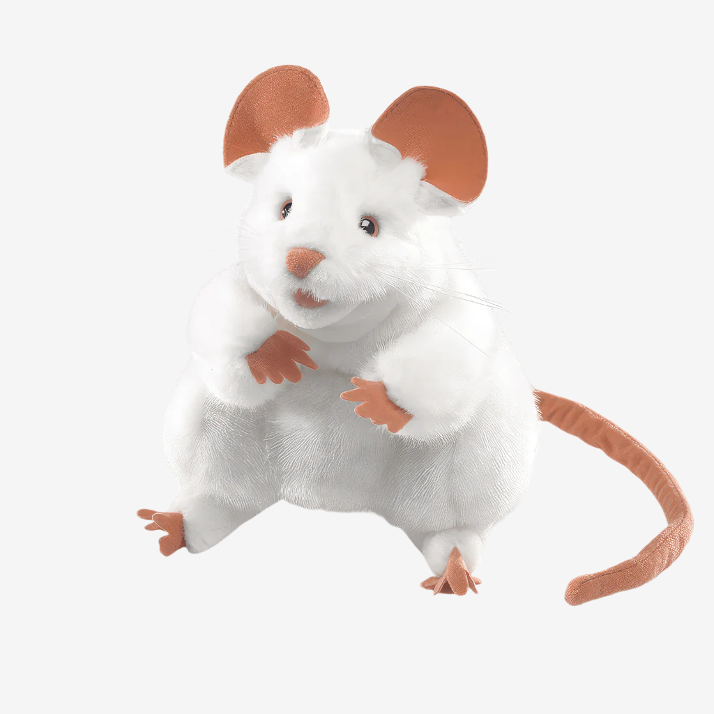 Folkmanis white mouse hand puppet on white background