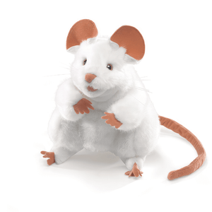 Folkmanis white mouse hand puppet on white background