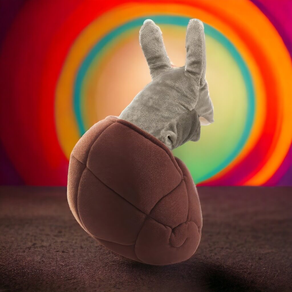 Folkmanis white snail hand puppet back view on colored background