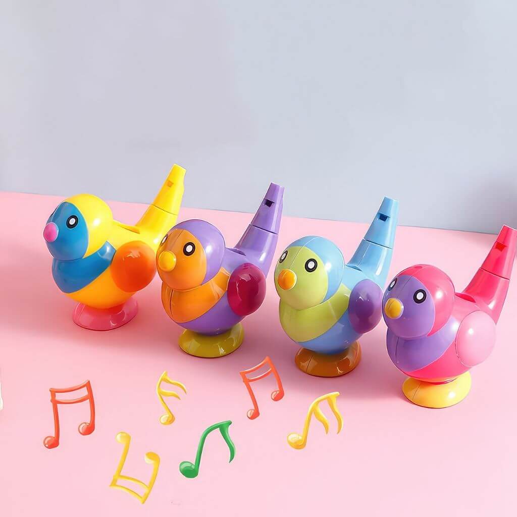 Four bird water whistles on white background